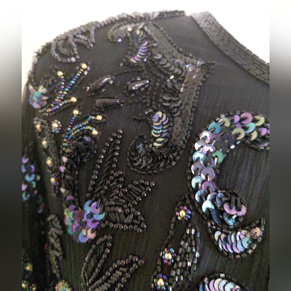 Vintage Beaded Silk Evening Jacket Sequin Blazer Glam Art Deco Style - Picture 4 of 13